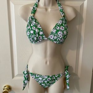 NEW 🔥 Cremieux Green White Black Floral Bikini Set